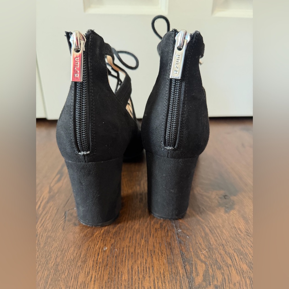 Unisa Black Lace-Up Block Heels - Picture 4 of 6
